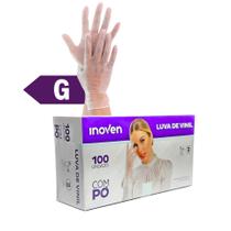 Luva vinil descartáveis S/ Pó - P, M e G - C/ 100 unidades