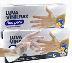 Luva Vinilflex sem pó Tamanho G caixa com 100 unidades Bompack