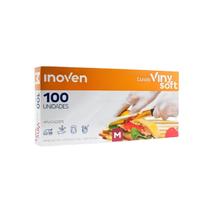 Luva Vinisoft sem Pó Transparente M com 100 unidades Inoven