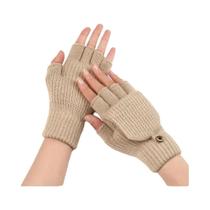 Luvas Clássicas De Inverno Em Tricô De Cor Sólida, Grossas E Quentes, Sem Dedos, Com Capa Rebatível