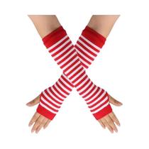 Luvas Clássicas Rosa, Pretas E Brancas Listradas Sem Dedos, Compridas, Aquecedoras, De Tricô Com