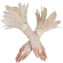 Luvas compridas femininas de renda cáqui para bruxa de Halloween x2