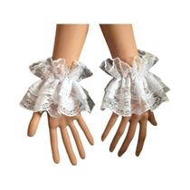 Luvas Curtas De Renda Preta Com Babados Florais Estilo Lolita Para Halloween