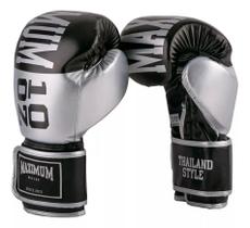 Luvas de Boxe Muay Thai MMA OZ Prata e Preto Maximum