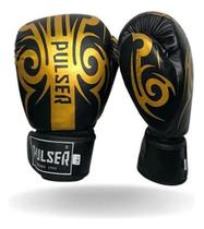 Luvas de Boxe Muay Thai PU Preto Tribal Dourado Adoma Pulser