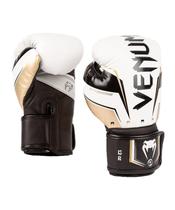 Luvas de boxe Venum Elite Evo brancas/douradas para bolsa e treino