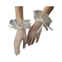 Luvas De Casamento Brancas De Renda Com Laço De Pérolas, Acessórios Vintage Transparentes Para