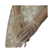 Luvas De Casamento Brancas De Renda Com Laço De Pérolas, Acessórios Vintage Transparentes Para