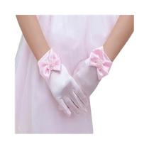 Luvas De Cetim Brancas Para Meninas, Luvas De Casamento Para Crianças Com Laço
