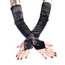 Luvas de cetim sem dedos, extra longas para mulheres, 50 cm, nylon preto