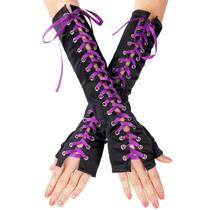 Luvas de cetim sem dedos na altura do cotovelo com cadarço para mulheres Luvas de cetim sem dedos na altura do cotovelo com cadarço para mulheres