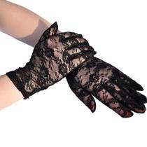 Luvas de condução femininas de verão, renda curta, nylon preto