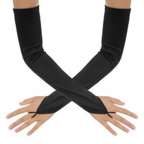 Luvas de cosplay Sibba Black Fingerless Long Lace Mesh Satin