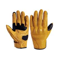 Luvas de couro real, luva protetora, dedo cheio, retro, cinza, impermeável, motocross
