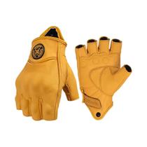 Luvas De Couro Retro Para Motocicleta Com Dedos Cortados, Proteção De Casco Duro, Luvas Respiráveis