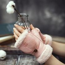 Luvas De Esqui Femininas Quentes E Espessas De Camurça Com Meio Dedo E Fecho De Botão Para Esportes