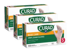 Luvas de exame Curad Vinyl sem pó, 100 unidades cada (pacote com 3), pequenas