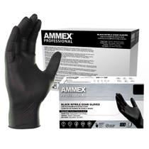 Luvas de exame de nitrilo AMMEX pretas de 3 mil, tamanho M, caixa de 1000