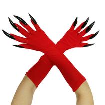 Luvas de fantasia de Halloween vermelhas de garra longa para mulheres