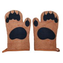 Luvas de forno bordadas Bear Paw, algodão marrom, conjunto de 2