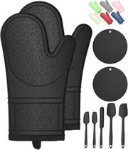 Luvas de forno SMRCAD resistentes ao calor com almofadas quentes e espátulas pretas Luvas de forno SMRCAD resistentes ao calor com almofadas quentes e espátulas pretas