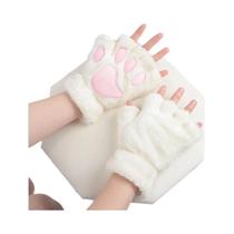 Luvas De Inverno Femininas De Pelúcia Com Garras De Gato Kawaii, Macias, Sem Dedos, Meio Dedo, Moda