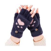 Luvas De Inverno Femininas Quentes De Pelúcia Com Garras De Gato, Luvas Sem Dedos Macias Para