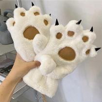 Luvas De Inverno Femininas Quentes De Pelúcia Com Pata De Urso, Luvas De Simulação De Desenho