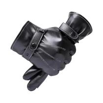 Luvas De Inverno Masculinas Em Couro PU Preto Finas Antiderrapantes Luvas De Dedos Completos Para