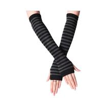 Luvas De Inverno Sem Dedos Em Tricô Listradas Góticas Femininas, Moda Clássica Oversleeve