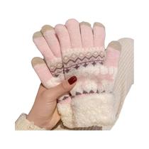 Luvas De Malha Jacquard Com Estampa De Rena, Punho De Pelúcia, Grossas, Quentes, Macias E