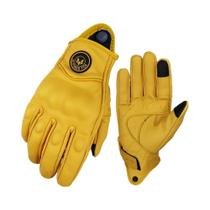 Luvas De Motocicleta Retrô Amarelas De Pele De Cabra Masculinas De Verão Em Couro Para Motocross