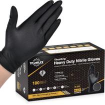 Luvas de nitrilo pretas pesadas TitanFlex, médias, 6 mil com textura de diamante em relevo, luvas de trabalho industriais descartáveis sem látex, sem pó, luvas mecânicas descartáveis (caixa com 100)
