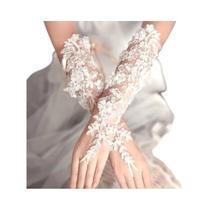 Luvas De Noiva Longas De Renda Com Detalhes Florais, Dedos Abertos, Estilo Fino E Bonito