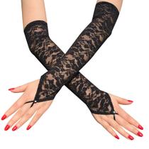 Luvas de noiva, renda longa, gancho de dedo, strass, nylon preto Luvas de noiva, renda longa, gancho de dedo, strass, nylon preto