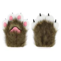 Luvas de pelúcia de pele sintética Cat Claw, acessório de cosplay de Halloween