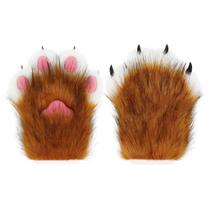Luvas de pelúcia de pele sintética Cat Claw, acessório de cosplay de Halloween