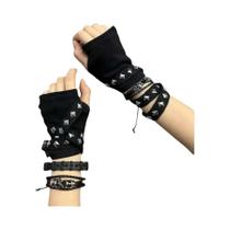 Luvas De Proteção Solar Estilo Punk Spicy Girl Com Mangas De Rebites E Fivela De Metal