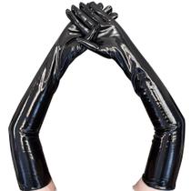 Luvas de PVC Cosplay extra-longas pretas para boate feminina