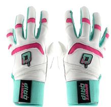 Luvas de rebatida Sportz Drip em couro legítimo branco e rosa