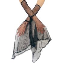 Luvas de renda de malha sexy para mulheres da década de 1920, vintage, pretas, 50 cm Luvas de renda de malha sexy para mulheres da década de 1920, vintage, pretas, 50 cm