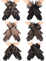 Luvas de renda Geyoga, 6 pares femininas, festa de chá de casamento, pretas Luvas de renda Geyoga, 6 pares femininas, festa de chá de casamento, pretas