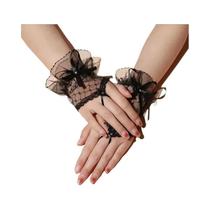 Luvas De Renda Para Noivas Com Mangas De Malha E Laço De Fita Com Dedo Colado Luvas De Renda Para Noivas Com Mangas De Malha E Laço De Fita Com Dedo Colado