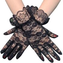Luvas de renda preta para mulheres com proteção UV para noivas curtas de verão Luvas de renda preta para mulheres com proteção UV para noivas curtas de verão