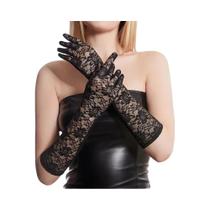 Luvas De Renda Pretas E Brancas Femininas De 40cm Com Flores Grandes Em Tule Transparente, Elegantes Luvas De Renda Pretas E Brancas Femininas De 40cm Com Flores Grandes Em Tule Transparente, Elegantes