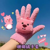 Luvas De Toque Quente Em Veludo Coral Kawaii Hello Kitty Para Casais Ao Ar Livre