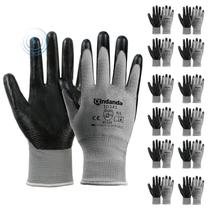 Luvas de trabalho ANDANDA 12 pares Smart Touch revestidas com nitrilo pretas M