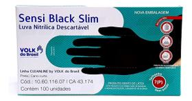 Luvas descartáveis antiderrapantes Volk do Brasil Sensi slim cor preto tamanho G de nitrila x 100 un