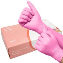 Luvas descartáveis GuassLee Pink Vinyl, pacote com 100 unidades, tamanho pequeno