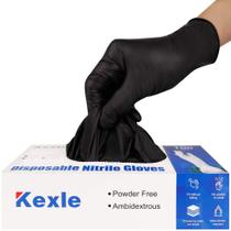 Luvas descartáveis Kexle Nitrile Black 100, pacote com 100 unidades, tamanho L